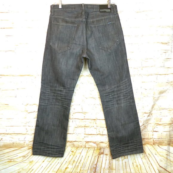 Express Jeans Mens 32X30 Gray Blake Loose Fit Boot Cut Whiskers Cotton Blend - Picture 8 of 15